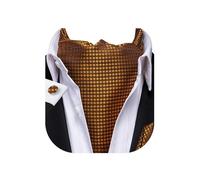 Dubulle Paisley Floral Ascot for Men Self Tie Mens Cravat and Pocket Square Cufflinks Wedding, Black and Gold Brown, Medium