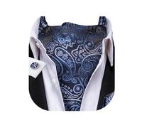 Dubulle Paisley Floral Ascot for Men Self Tie Mens Cravat and Pocket Square Cufflinks Wedding, Black Blue B, Medium