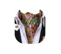 Dubulle Paisley Floral Ascot for Men Self Tie Mens Cravat and Pocket Square Cufflinks Wedding, Multicolor Red, Medium
