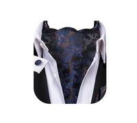 Dubulle Paisley Floral Ascot Tie for Men Self Tie Mens Cravat Tie and Pocket Square Cufflinks Wedding, Blue Brown, Medium