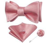 Dubulle Rose Gold Pink Bow Ties Lapel Pin Self Tie for Men Mens Paisley Floral Bowtie and Handkerchief Cufflinks Business Wedding