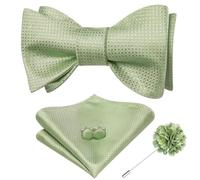 Dubulle Sage Green Self Tie Bow Ties Lapel Pin for Men Mens Paisley Floral Bowtie and Handkerchief Cufflinks Business Wedding
