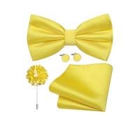 Dubulle Satin Pre-tied Bow Ties for Men Solid Adjustable Bowties Pocket Square Lapel Pin Cufflinks 4PCS Set Business Wedding, Lemon Yellow, Mens(4.72inch *2.76inch)