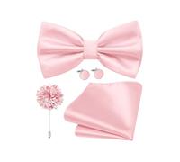 Dubulle Satin Pre-tied Bow Ties for Men Solid Adjustable Bowties Pocket Square Lapel Pin Cufflinks 4PCS Set Business Wedding, Light Pink, Mens(4.72inch *2.76inch)