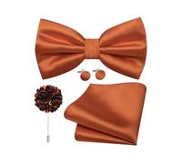Dubulle Satin Pre-tied Bow Ties for Men Solid Adjustable Bowties Pocket Square Lapel Pin Cufflinks 4PCS Set Business Wedding, Orange Caramel, Mens(4.72inch *2.76inch)