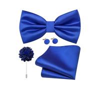 Dubulle Satin Pre-tied Bow Ties for Men Solid Adjustable Bowties Pocket Square Lapel Pin Cufflinks 4PCS Set Business Wedding, Royal Blue, Mens(4.72inch *2.76inch)