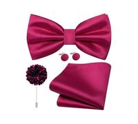 Dubulle Satin Pre-tied Bow Ties for Men Solid Adjustable Bowties Pocket Square Lapel Pin Cufflinks 4PCS Set Business Wedding, Hot Pink, Mens(4.72inch *2.76inch)