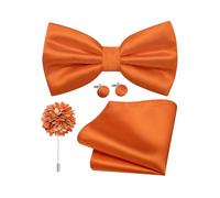 Dubulle Satin Pre-tied Bow Ties for Men Solid Adjustable Bowties Pocket Square Lapel Pin Cufflinks 4PCS Set Business Wedding, Orange, Mens(4.72inch *2.76inch)