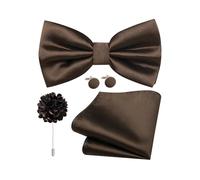 Dubulle Satin Pre-tied Bow Ties for Men Solid Adjustable Bowties Pocket Square Lapel Pin Cufflinks 4PCS Set Business Wedding, Dark Brown, Mens(4.72inch *2.76inch)