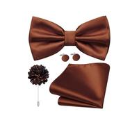 Dubulle Satin Pre-tied Bow Ties for Men Solid Adjustable Bowties Pocket Square Lapel Pin Cufflinks 4PCS Set Business Wedding, Copper Brown, Mens(4.72inch *2.76inch)