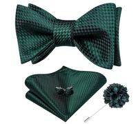 Dubulle Self Tied Bow Ties Lapel Pin for Men Forest Green Mens Paisley Floral Bowtie and Handkerchief Cufflinks Business Wedding