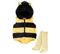 Dubute Baby Boy Girl Halloween Costume Flannel Romper Bee Hooded Cartoon Outfit Suit Dress Up With Long Socks (Yellow-Fluffy, 12-18 Months)