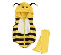 Dubute Baby Boy Girl Halloween Costume Flannel Romper Bee Hooded Cartoon Outfit Suit Dress Up With Long Socks (Yellow, 0-6 Months)