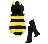Dubute Baby Boy Girl Halloween Costume Flannel Romper Bee Hooded Cartoon Outfit Suit Dress Up With Long Socks (Black, 12-18 Months)
