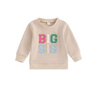 Dubute Big Little Sis Bro Matching Outfit Sister Brother Long Sleeve Sweatshirt/Romper Kids Boy Girl Sibling Clothes (A-Beige-Jumper, 4-5T)