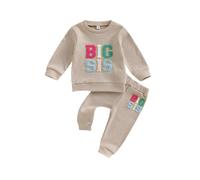 Dubute Big Sister Little Sister Matching Outfits Baby Girl Sweatshirt/Kids Toddler Girl T-Shirt Tops with Pants Set (A-Big Sis, 3-4 Years)