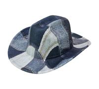 Dubute Halloween Western Cowboy Hat for Women Men Rolled-Up Patchwork tie dye Denim Cowgirl Hat with Belt (Gray, ONE SIZE)