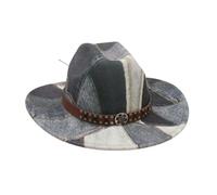 Dubute Halloween Western Cowboy Hat for Women Men Rolled-Up Patchwork tie dye Denim Cowgirl Hat with Belt (Gray-with Belt, One Size)