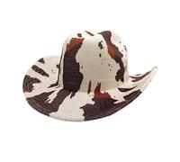 Dubute Halloween Western Cowboy Hat for Women Men Rolled-Up Patchwork tie dye Denim Cowgirl Hat with Belt (Beige, One Size)