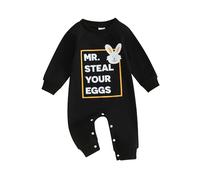 Dubute Infant Baby Boy Easter Clothes Bunny Rabbit Long Sleeve Romper Jumpsuit Playsuit One Piece Bodysuit Outfit (Black-Mr. Steal Your Eggs, 3-6 Months)