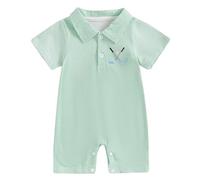Dubute Infant Baby Boy Golf Outfit Short Sleeve Golf Embroidery Polo Romper Lapel Button Striped Bodysuit Jumpsuit 0-18M (Green, 0-3 Months)