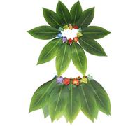 Dubute Leaf Hula Skirt Hawaiian Grass Skirt with Artificial Flowers for Costume and Beach Party Halloween Supplies (Green, S)