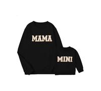 Dubute Mommy and Me Letter Print Matching Family Outfits Long Sleeve Crewneck Casual Sweatshirt T-Shirt Clothes Set (Kids, Black Mama Mini, 0-6 Months)