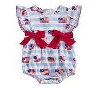 Dubute My First 4th of July Baby Girl Outfit Newborn Sleeveless American Flag Overalls Romper Cute Summer Clothes 0-3T (Blue-Striped, 6-9 Months)