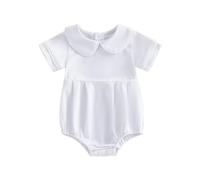Dubute Newborn Baby Girl Boy Summer Romper White Trim Short Sleeve Doll Collar Bubble Jumpsuit Infant Bodysuit 0-18 Months