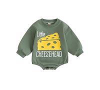 Dubute Newborn Infant Baby Boy Girls Oversized Romper Letter Sweater Coming Home Outfit Neutral Fall Winter Clothes (Green-Little Cheesehead, 18-24 Months)