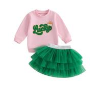 Dubute St Patricks Day Toddler Baby Girl Outfit Long Sleeve Sweatshirt and Tulle Tutu Skirt Set Infant Irish Clothes (Pink, 4-5T)