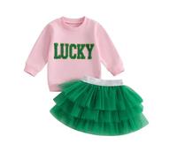 Dubute St Patricks Day Toddler Baby Girl Outfit Long Sleeve Sweatshirt and Tulle Tutu Skirt Set Infant Irish Clothes (Green, 3-4T)