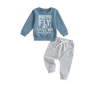 Dubute Toddler Baby Boy Clothes Long Sleeve Letter Print Sweatshirt with Elastic Waist Pants Set Outfit 0-3 Y (Pretty Fly for A Little Guy-Blue, 6-12 Months)