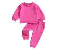 Dubute Toddler Baby Boy Halloween Outfit Boo Ghost Crewneck Pullover Sweatshirt Jogger Pants 2Pcs Fall Outfits (Rose Red, 3-4 Years)