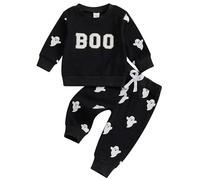 Dubute Toddler Baby Boy Halloween Outfit Boo Ghost Crewneck Pullover Sweatshirt Jogger Pants 2Pcs Fall Outfits (Black, 4-5 Years)