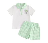 Dubute Toddler Baby Boy Summer Golf Clothes Button Down T Shirt Elastic Waist Pockets Shorts Set 2 Piece Outfit (Green, 12-18 Months)