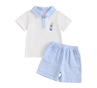 Dubute Toddler Baby Boy Summer Golf Clothes Button Down T Shirt Elastic Waist Pockets Shorts Set 2 Piece Outfit (Sky Blue, 18-24 Months)