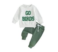 Dubute Toddler Baby Football Outfits Sundays are for The Birds Eagles Sweatshirt Top Pants Set Cute Spring Fall Clothes (C-Gray, 12-18 Months)