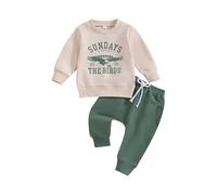 Dubute Toddler Baby Football Outfits Sundays are for The Birds Eagles Sweatshirt Top Pants Set Cute Spring Fall Clothes (B-Beige, 0-6 Months)