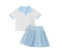Dubute Toddler Baby Kids Girls Summer Outfit Golf Print Short Sleeve Polo Shirts Tops + Pleated A-Line Skirts Set 6M-5Y (Sky Blue, 2-3T)