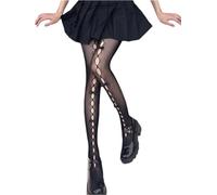 Dubute Women Fishnet Hollow Out Bow knot Stockings Tights Vertical Strips Pantyhose For Female (Black Style 2, One Size)