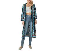 Dubute Women's Boho Cardigan Sweater Long Sleevle Open Front Maxi Floral Knitwear Crochet Granny Square Thin Coat (A-Lake Blue, ONE Size)