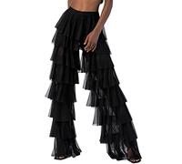 Dubute Women's Long Tiered Ruffled Tulle Wide Leg Sheer Mesh Pants