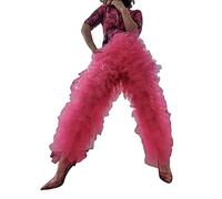 Dubute Women's Multi-Layer Mesh Pants Tulle Ruffles Patchwork Fancy Tiered Trousers (Pink, One Size)