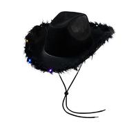 Dubute Women's Tiara Cowgirl Hat Western Party Hat Accessories Disco Costume Cowboy Hat for Halloween Christmas (Black-LED Light, One Size)