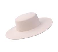 Dubute Womens Wide Brim Flat Top Hat Formal Classic Bowler Boater Hat Felt Derby Church Cap (Beige, One Size)