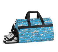 ducanll Blue Artistic Gym Bags for Men Women, 43L Medium Sports Cherry Blossom Travel Duffel Bag for Men with Shoe Compartment,Carry on Bags for Airplanes Women