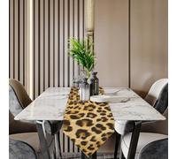 ducanll Brown Table Runner 300 cm Long- Spotted Leopard Print Table Runner-Linen Farmhouse Dining Table Runner for Spring, Summer-runner for Dresser