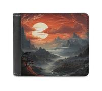 ducanll Darker Slim Leather RFID Bifold Wallet for Men with Money Clip and 8 Credit Card Holders - Mountain Lines Twilight Minimalist Wallet for Men