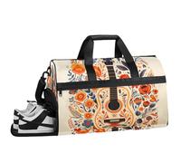 ducanll Flower Gym Bags for Men Women, 43L Medium Sports Guitar Travel Duffel Bag for Men with Shoe Compartment,Carry on Bags for Airplanes Women